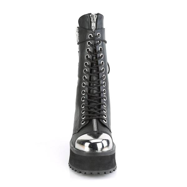 Demonia Gravedigger-14 Black Vegan Leather Stiefel Damen D345-276 Gothic Halbhohe Stiefel Schwarz Deutschland SALE
